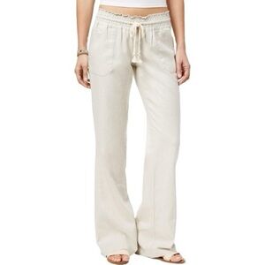 Linen Blend Wide Leg Beach Pants Roxy Oceanside XL Coastal Drawstring